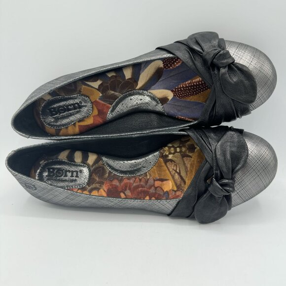 Born Molly Flat Silver Acciaio Metallic Leather Slip On Shoes Size 7.5 M W/ Box - Picture 7 of 10